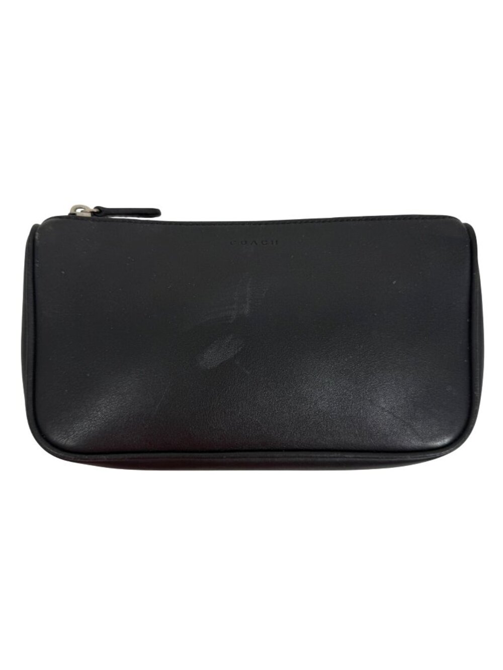 Vintage Coach Black Leather Zip Utility Pouch Clutch